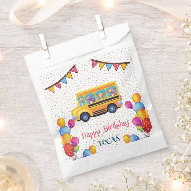 Funny dinosaur Back To School Bus boy Birthday  Favour Bags (Clipped)