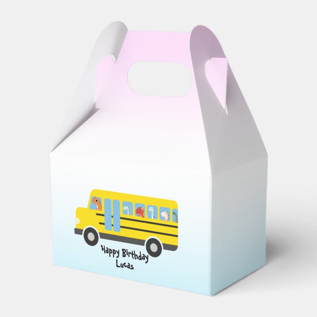 Funny dinosaur Back To School Bus boy Birthday Favour Box (Front Side)