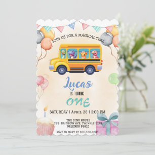 Funny dinosaur Back To School Bus boy Birthday  Invitation