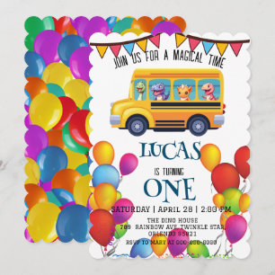 Funny dinosaur Back To School Bus boy Birthday  Invitation