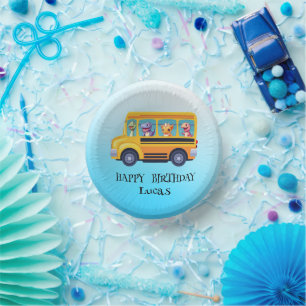 Funny dinosaur Back To School Bus boy Birthday  Paper Plate