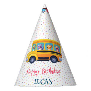 Funny dinosaur Back To School Bus boy Birthday  Party Hat