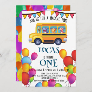 Funny dinosaur Back To School Bus boy Birthday  Save The Date