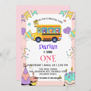 Funny dinosaur Back To School Bus cake Birthday Save The Date