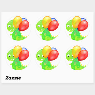 Funny Dinosaur Balloon Classic Round Sticker