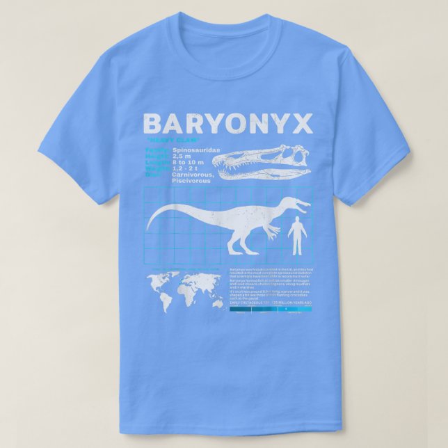 Funny Dinosaur Baryony Fact Sheet Fossils Data  T-Shirt (Design Front)