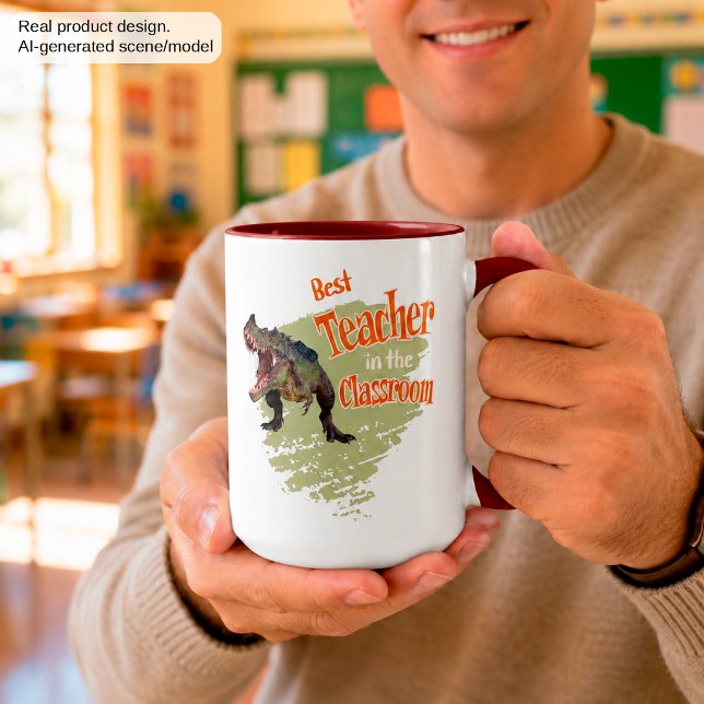 Funny Dinosaur Best Teacher in the Classroom  Mug (Creator Uploaded)