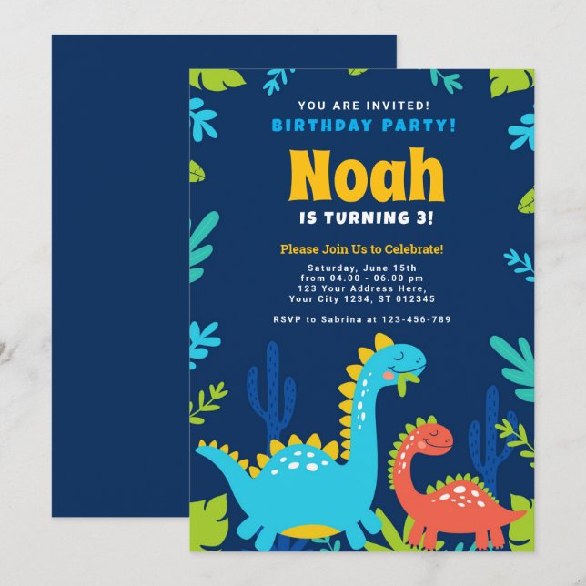 Funny Dinosaur Birthday Party Invitation (Front/Back)