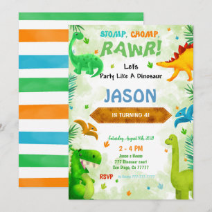 Funny Dinosaur Birthday Party  Invitation