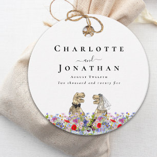 Funny Dinosaur Bride and Groom Custom Wedding Favour Tags
