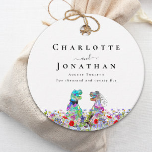 Funny Dinosaur Bride and Groom Custom Wedding Favour Tags