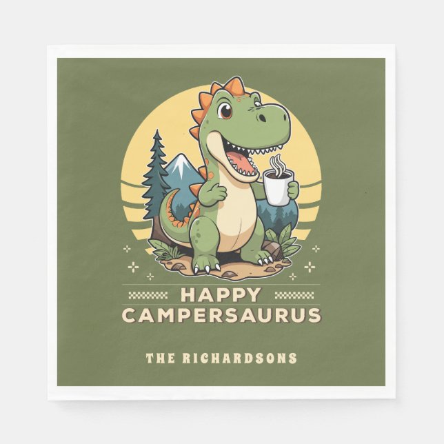 Funny Dinosaur Camper Outdoors Custom Camping Napkin (Front)