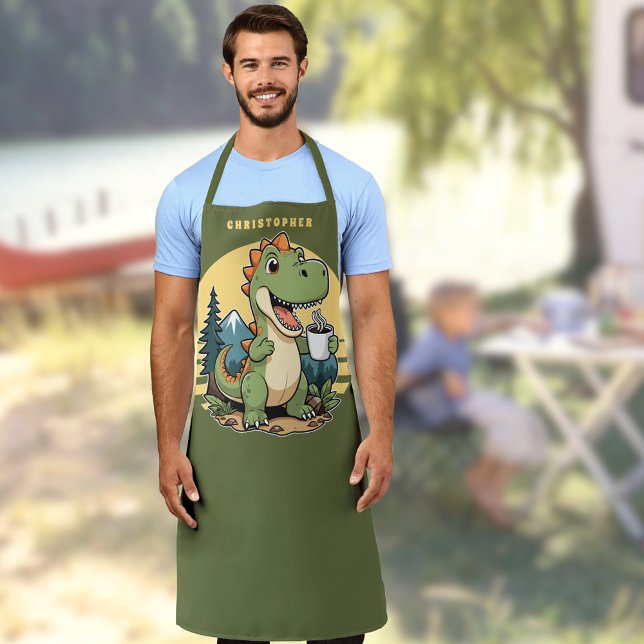 Funny Dinosaur Camping Outdoors Chef Personalised Apron (Creator Uploaded)