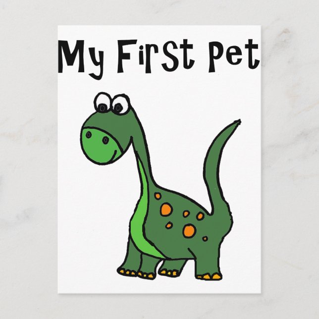 Funny Dinosaur Cartoon says My First Pet Postcard (Front)