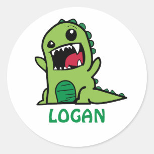 Funny dinosaur cartoon with name  classic round sticker