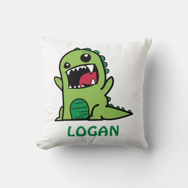 Funny dinosaur cartoon with name  cushion (Front)
