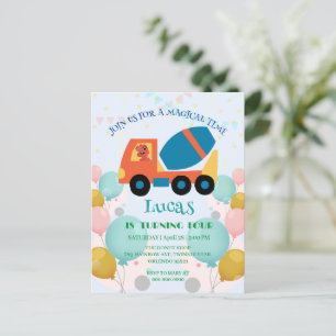 Funny dinosaur cement truck Birthday party Name Postcard