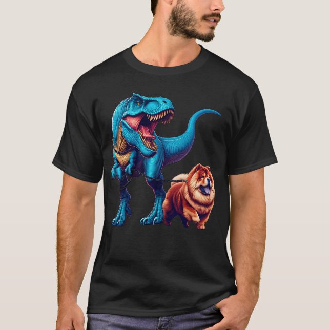 Funny Dinosaur Chow Chow Walking Dog Lover T-Shirt (Front)