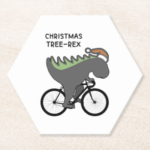 Funny Dinosaur Christmas Tree On A Bike - Merry Ch Paper Coaster