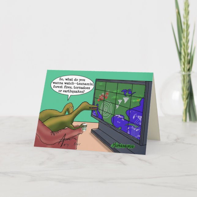 Funny Dinosaur Climate Change Dinosaur Cartoon Card (Front)