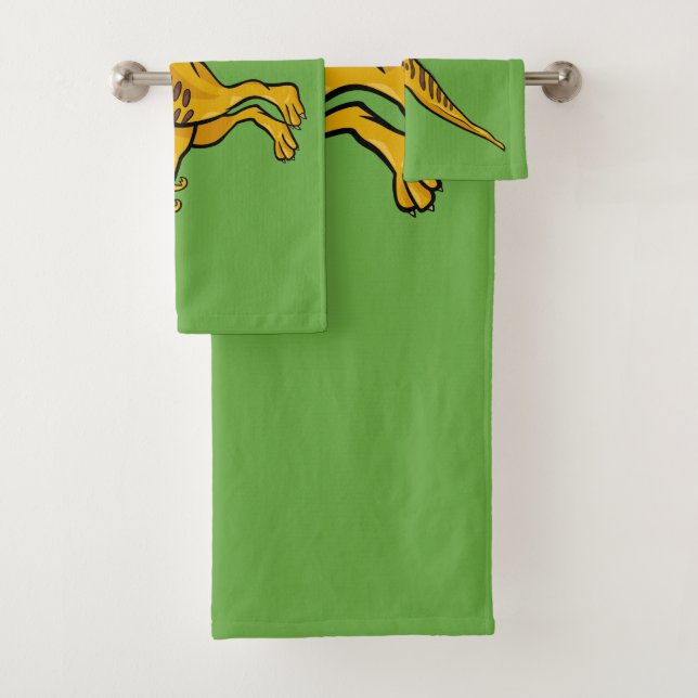 Funny Dinosaur custom name & colour towel set (Insitu)