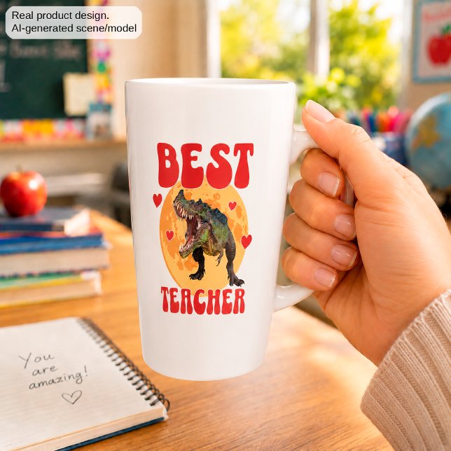 Funny Dinosaur Dino Best Teacher Latte Mug (Creator Uploaded)