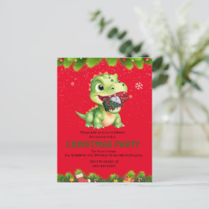 Funny Dinosaur eat Gnome Christmas tree party gift Invitation Postcard