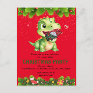 Funny Dinosaur eat Gnome Christmas tree party gift Postcard