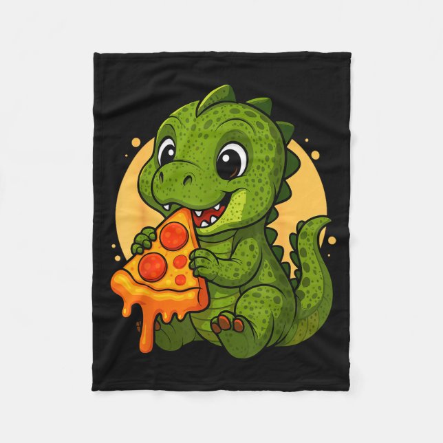 Funny Dinosaur Eating Zza Graphic Boys Girls Dinos Fleece Blanket (Front)