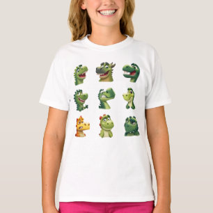 Funny Dinosaur Faces – Cute Cartoon Dino Kid T-Shirt