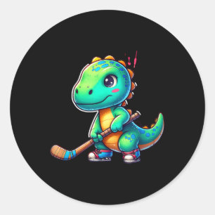 Funny Dinosaur Field Hockey Player Cool Team  Classic Round Sticker