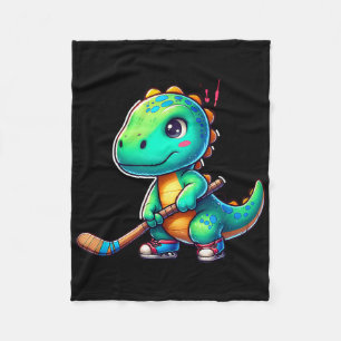 Funny Dinosaur Field Hockey Player Cool Team Fleece Blanket