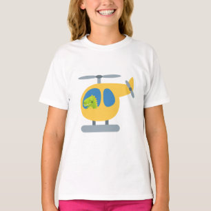 funny dinosaur flying yellow helicopter party T-Shirt