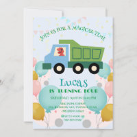 Funny dinosaur Garbage truck Birthday party Name