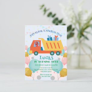 Funny dinosaur Garbage truck Birthday party Name Postcard