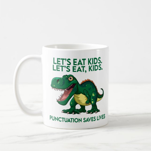 Funny Dinosaur Grammar Lesson Coffee Mug (Left)