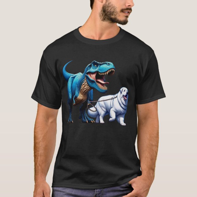 Funny Dinosaur Great Pyrenees Walking Dog Lover T-Shirt (Front)