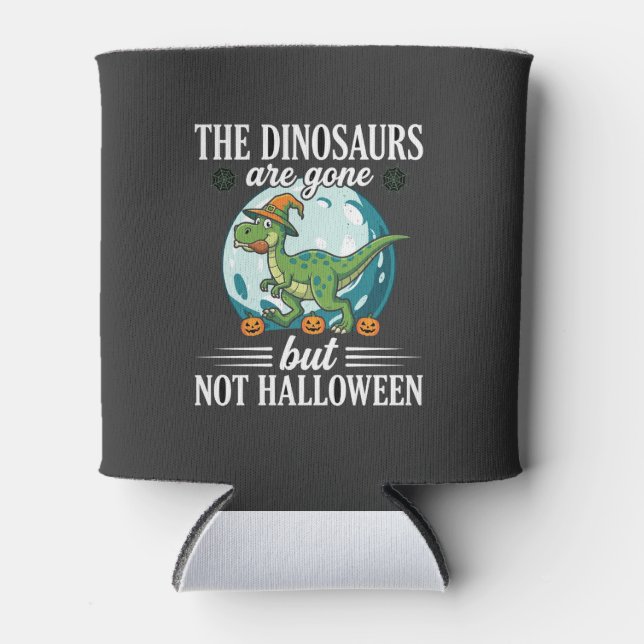 Funny Dinosaur Halloween Witch Graphic Can Cooler (Front)