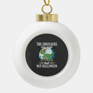 Funny Dinosaur Halloween Witch Graphic Ceramic Ball Christmas Ornament