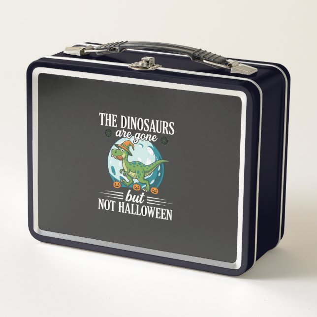 Funny Dinosaur Halloween Witch Graphic Metal Lunch Box (Front)