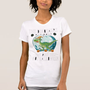 Funny Dinosaur Halloween Witch Graphic T-Shirt