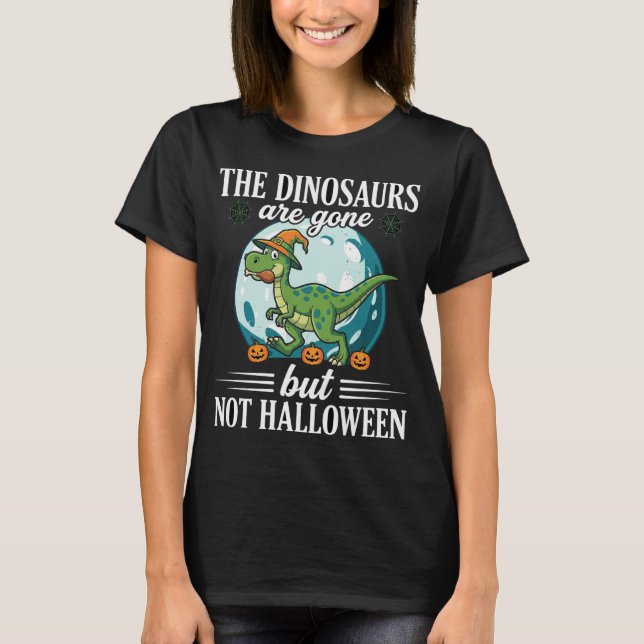 Funny Dinosaur Halloween Witch Graphic T-Shirt (Front)