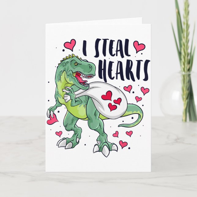 Funny Dinosaur Hearts Valentines Day T-rex  Card (Front)