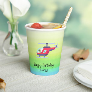 Funny dinosaur Helicopter Birthday party DIY Name Paper Cups