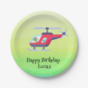 Funny dinosaur Helicopter Birthday party DIY Name Paper Plate