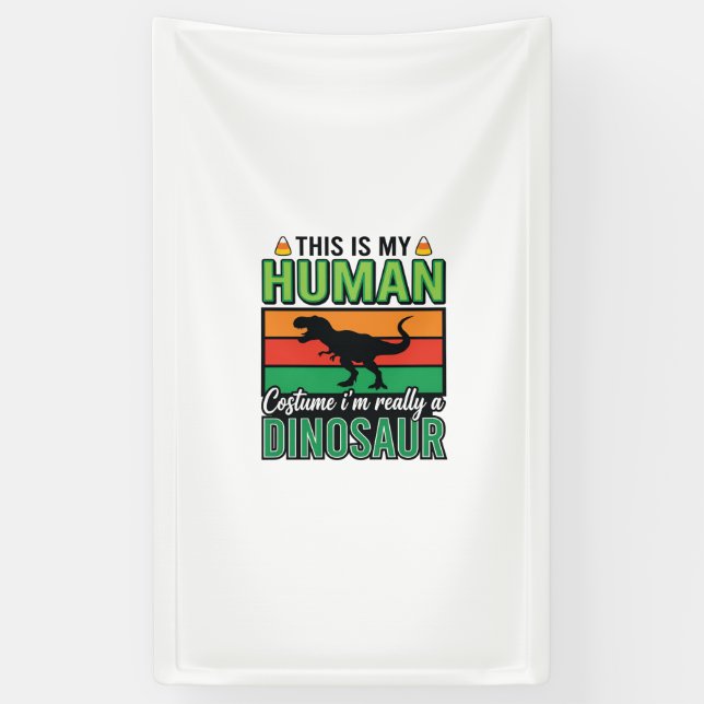 Funny Dinosaur Human Costume Halloween Banner (Vertical)