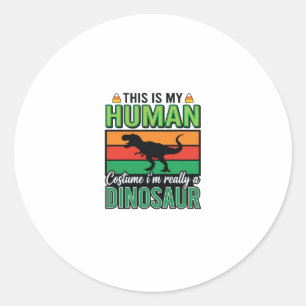 Funny Dinosaur Human Costume Halloween Classic Round Sticker