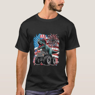 Funny Dinosaur in Monster Truck 4th Of July Americ T-Shirt
