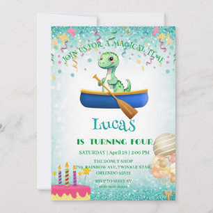 Funny dinosaur Kayak Birthday party DIY Name Holiday Card