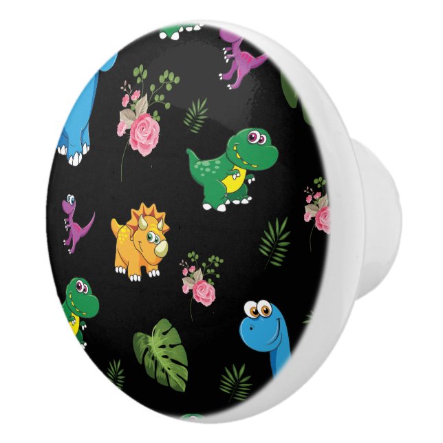 Funny Dinosaur, leaves Ceramic Knob (Right)